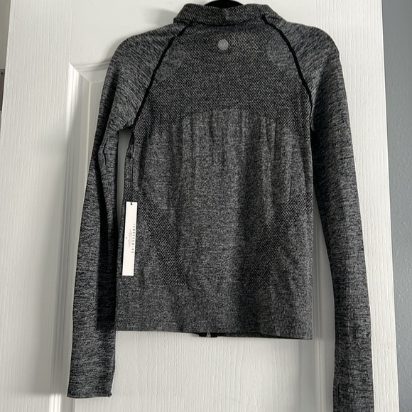 Fitted black & grey marl zip up athletic spandex jacket Large thumbholes - Picture 10 of 12